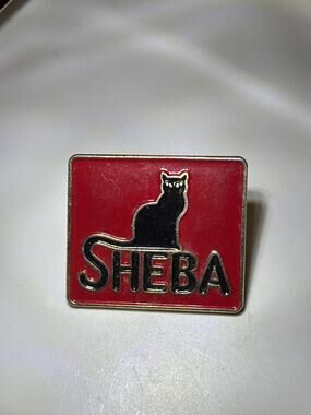 Vintage SHEBA Cat Food Advertising Enamel Lapel Pin Black Cat Red Promo Badge